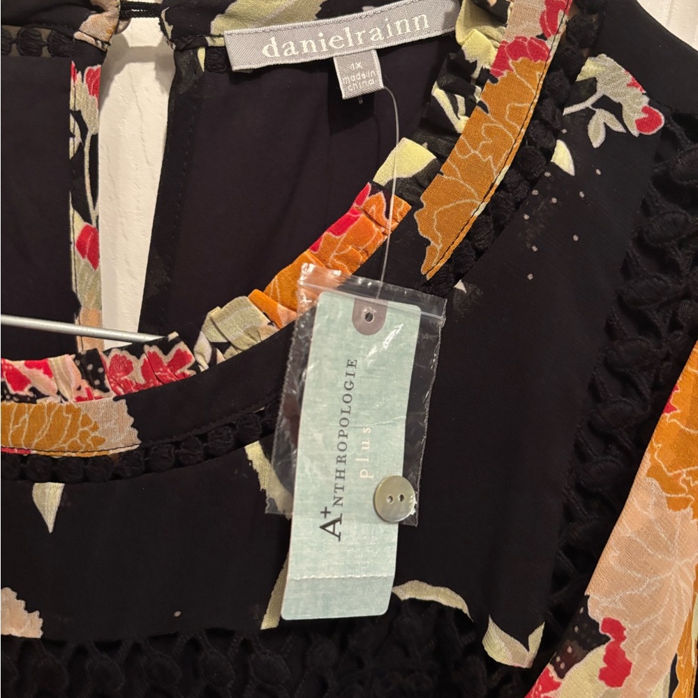 Anthropologie Black Floral Dress with Yellow and Red Blooms - Picture 3 of 8